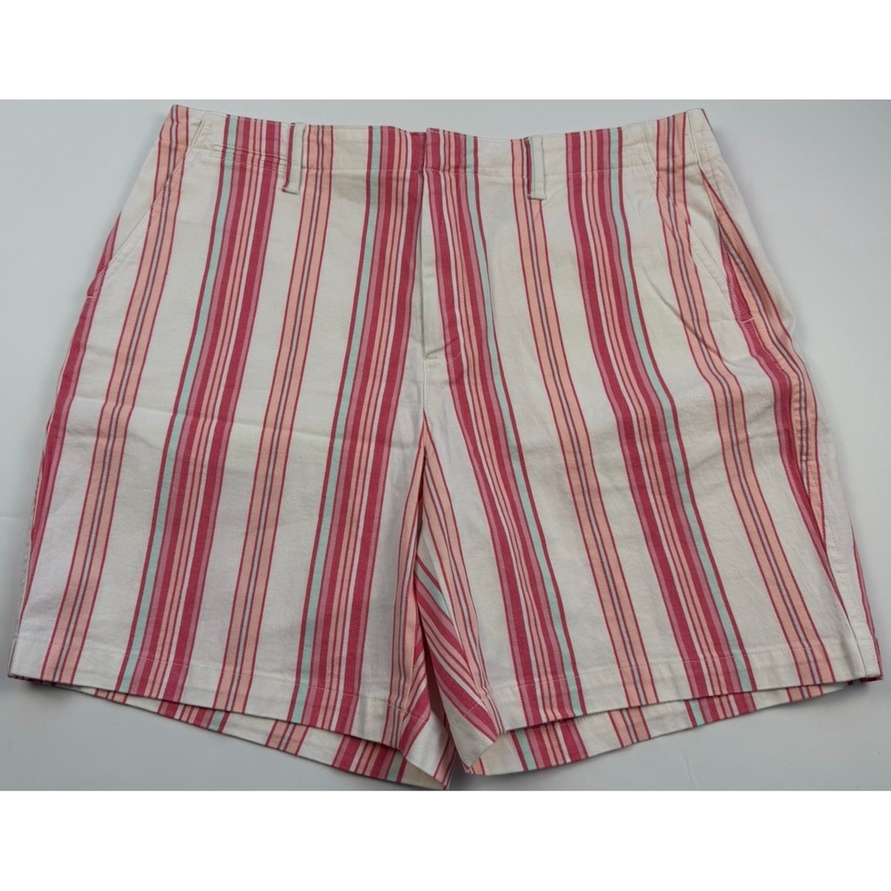 Lands End Shorts Womens Sz 16 Pink Striped Casual Chino Flat Front Cotton Summer